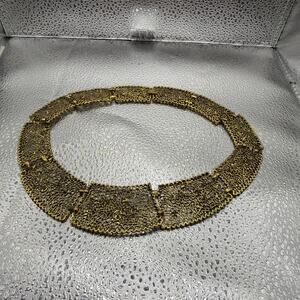 Vintage Gold Tone Link Choker Necklace Lacy Style Graduated Links 17"